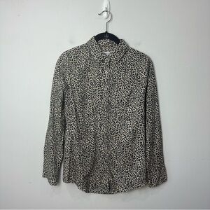 Jcrew Leopard Print Button Up Shirt Tan Black Cotton Long Sleeve Animal Mobwife